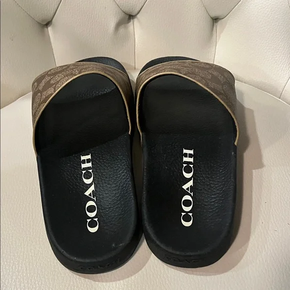 Coach Brown Logo Slide Sandals with Black Footbed - Picture 4 of 8
